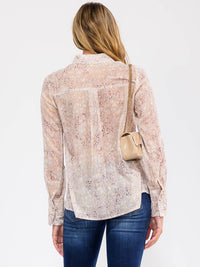 WOMEN'S LONG SLEEVE BUTTON UP ANIMAL PRINT BLOUSE