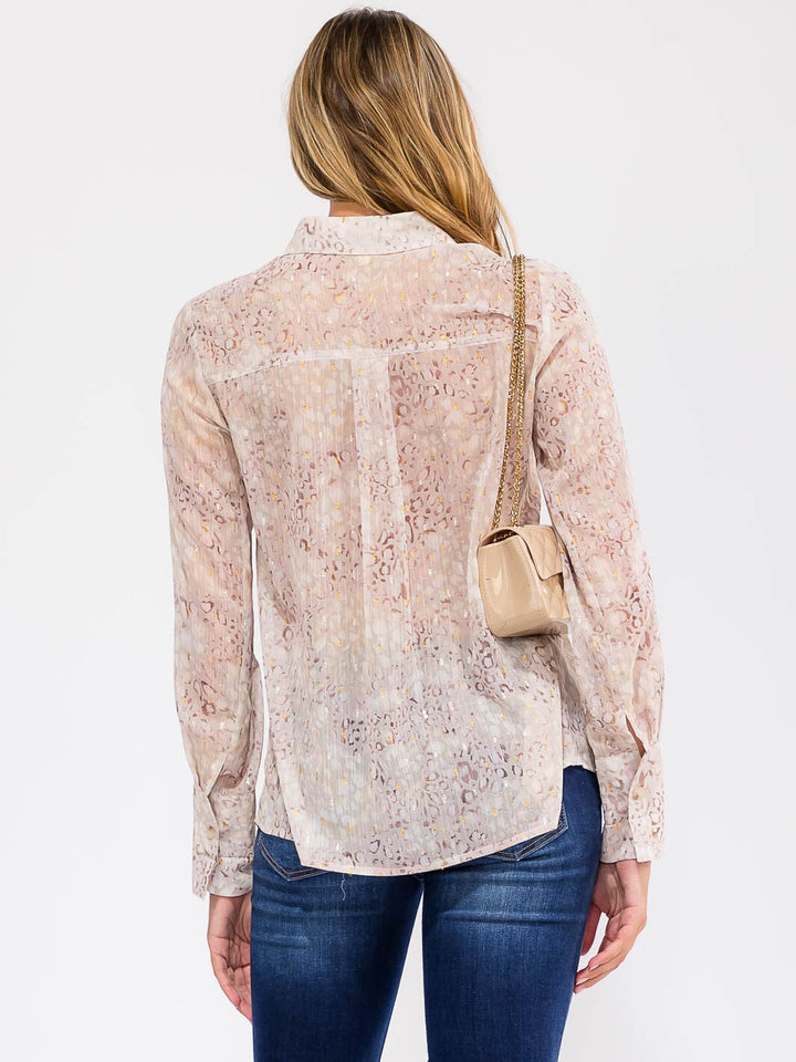 WOMEN'S LONG SLEEVE BUTTON UP ANIMAL PRINT BLOUSE