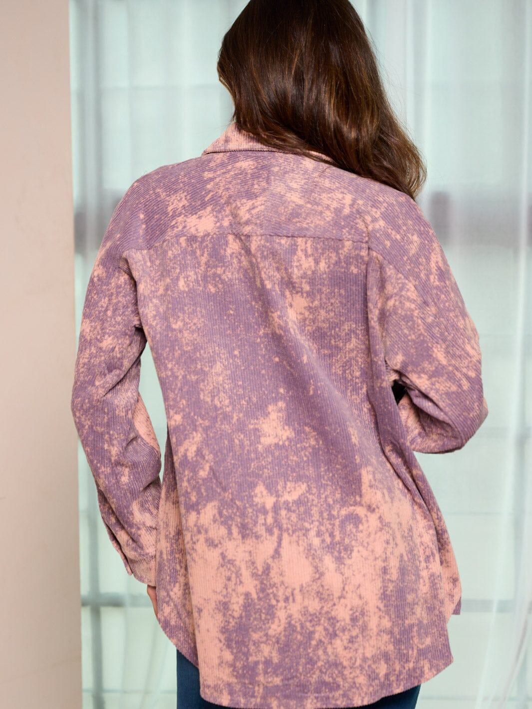 WOMEN'S LONG SLEEVE BUTTON CLOSURE POCKETS TIE DYE JACKET