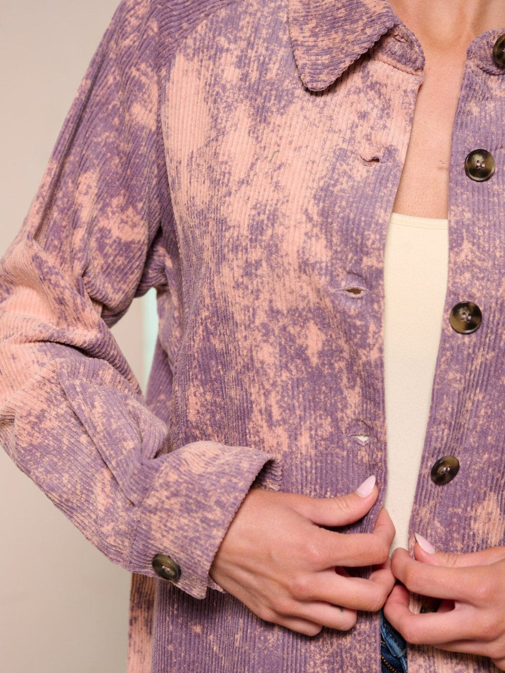 WOMEN'S LONG SLEEVE BUTTON CLOSURE POCKETS TIE DYE JACKET