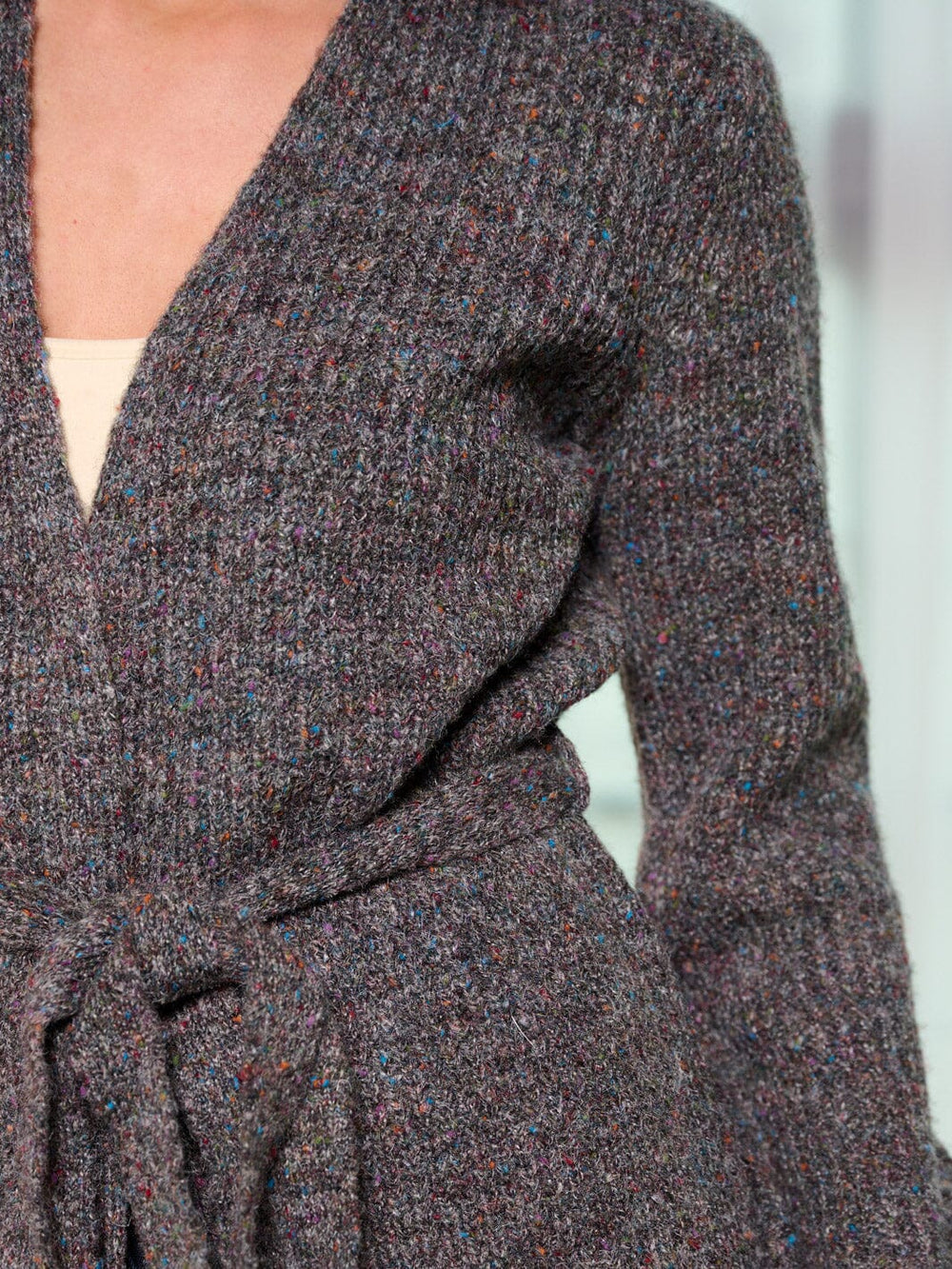 WOMEN'S LONG SLEEVE OPEN FRONT SELF TIE CARDIGAN