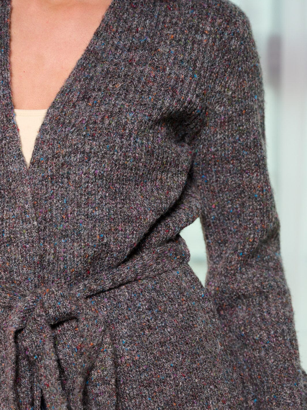 WOMEN'S LONG SLEEVE OPEN FRONT SELF TIE CARDIGAN