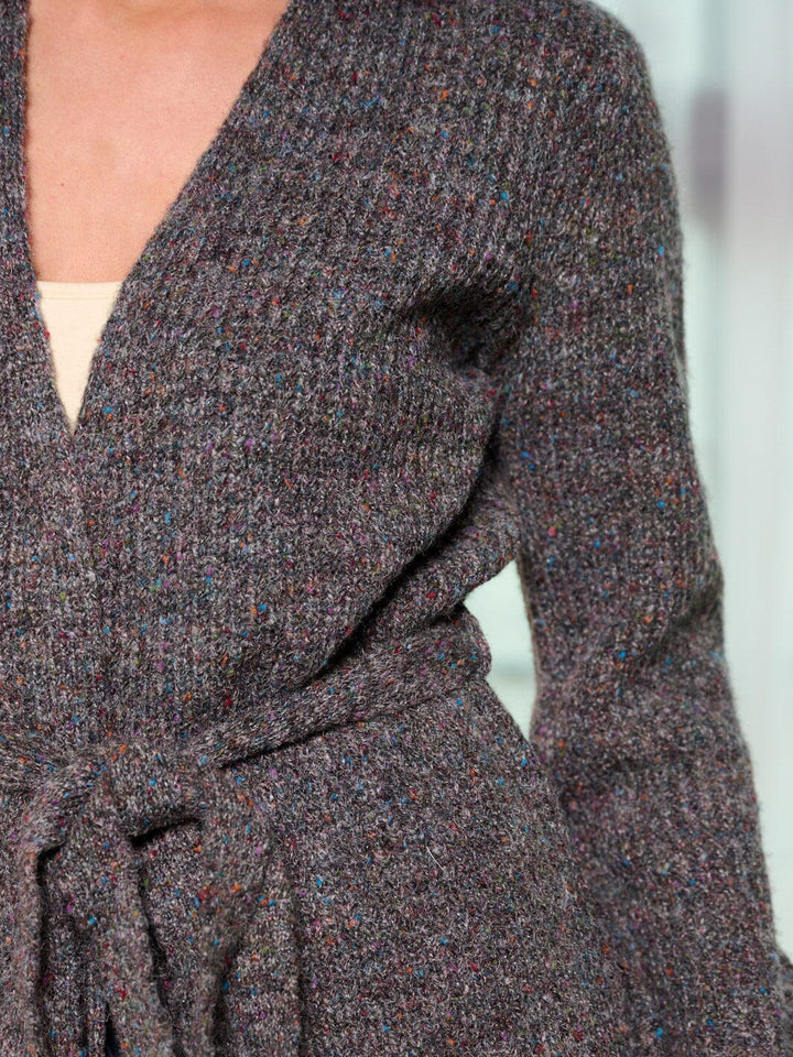 WOMEN'S LONG SLEEVE OPEN FRONT SELF TIE CARDIGAN
