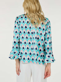 WOMEN'S LONG BELL SLEEVE TURTLE NECK MULTI PRINT BLOUSE TOP