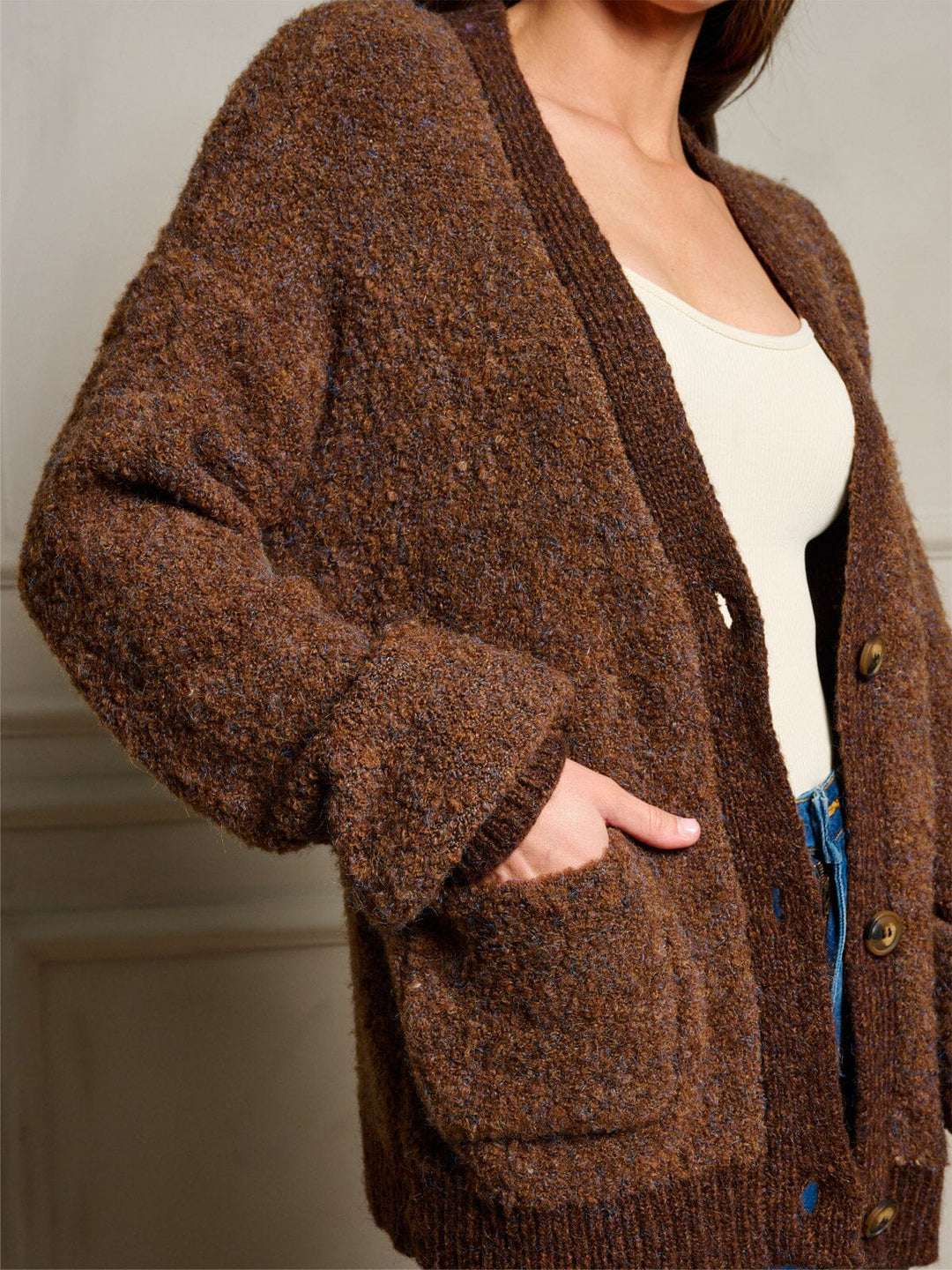 WOMEN'S LONG SLEEVE BUTTON CLOSURE POCKETS CARDIGAN