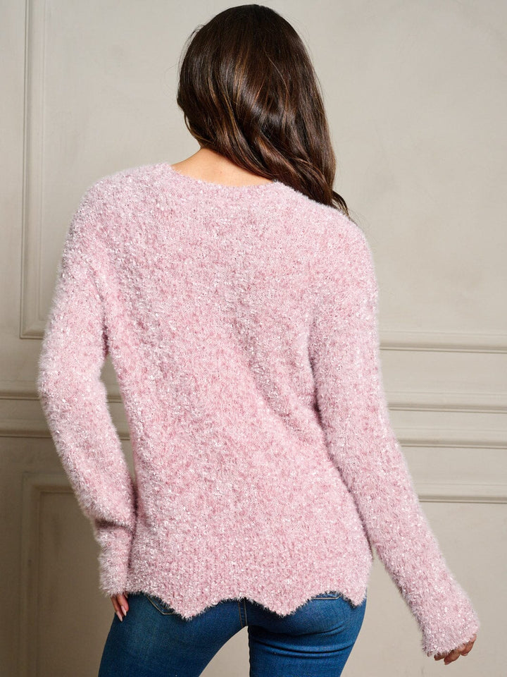 WOMEN'S LONG SLEEVE FUZZY PULLOVER SWEATER