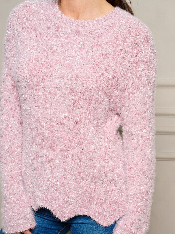 WOMEN'S LONG SLEEVE FUZZY PULLOVER SWEATER