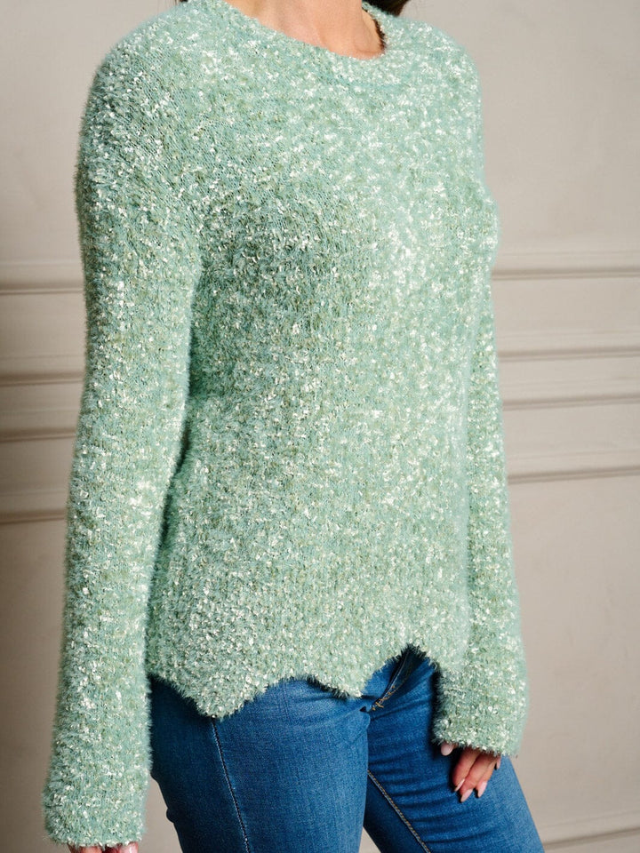 WOMEN'S LONG SLEEVE FUZZY PULLOVER SWEATER