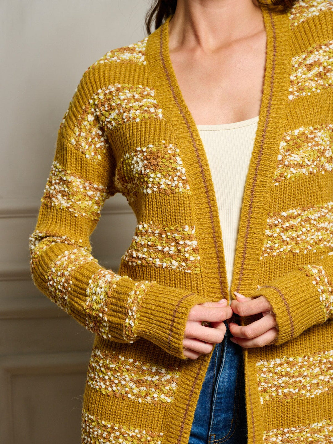 WOMEN'S LONG SLEEVE OPEN FRONT COLORBLOCK CARDIGAN