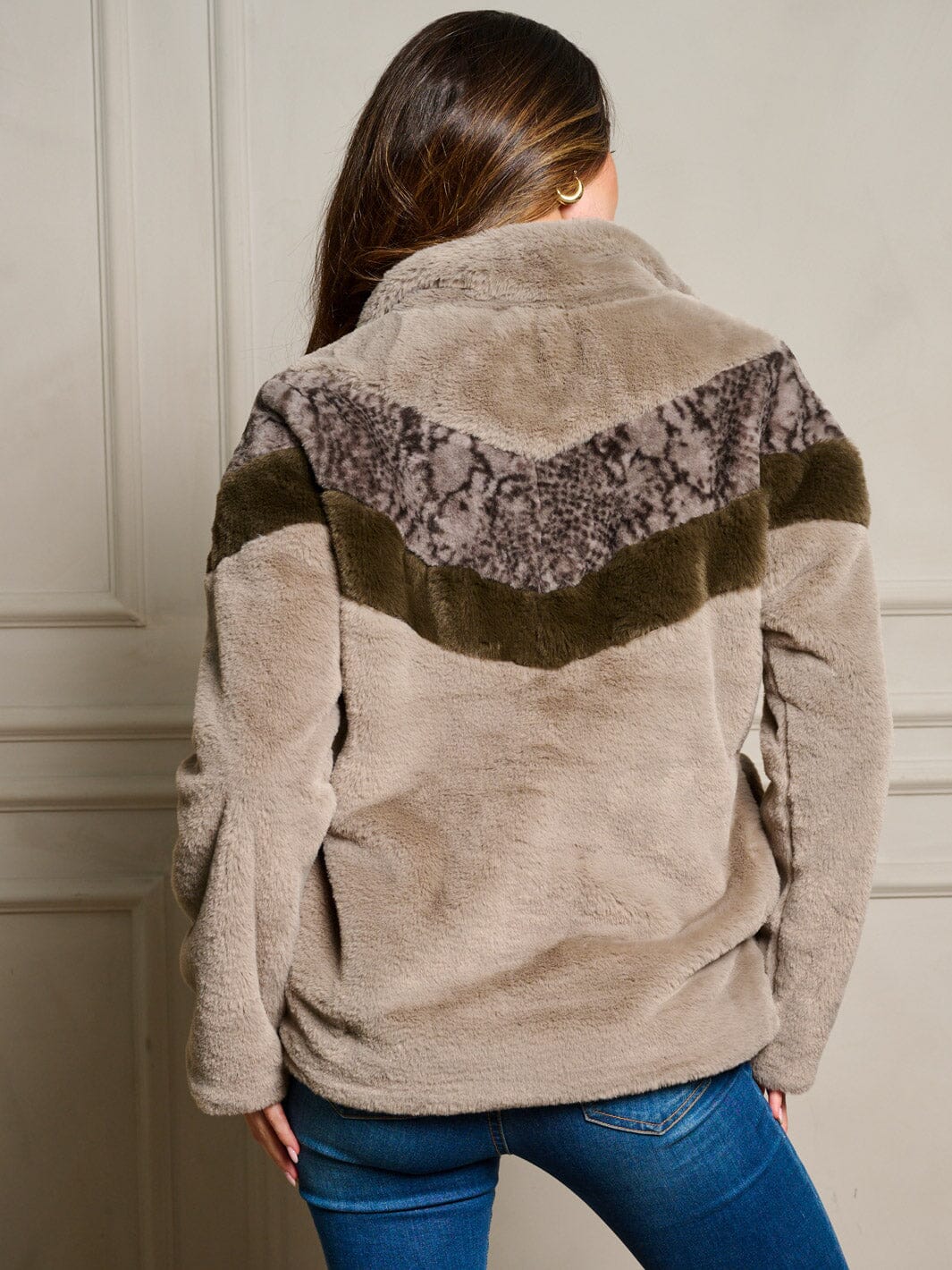 WOMEN'S LONG SLEEVE POCKETS ZIP UP CHEVRON PRINT PULLOVER SWEATER