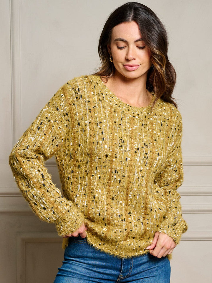 WOMEN'S LONG SLEEVE FUZZY SHIMMER PULLOVER SWEATER