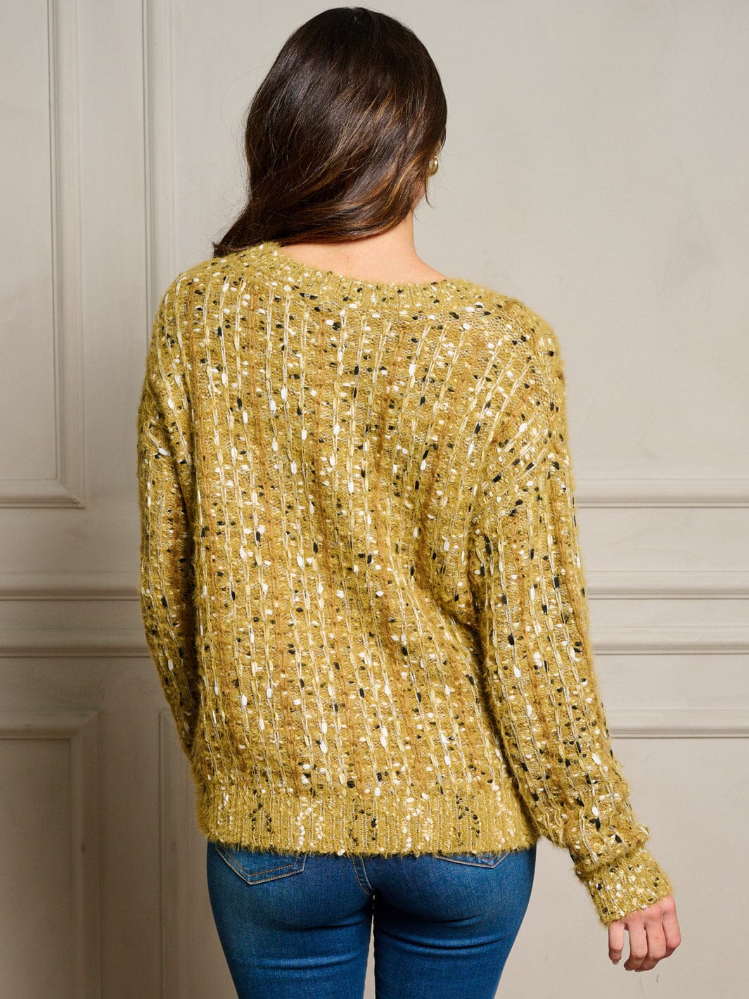 WOMEN'S LONG SLEEVE FUZZY SHIMMER PULLOVER SWEATER