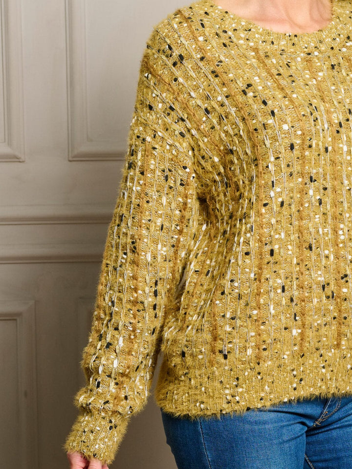 WOMEN'S LONG SLEEVE FUZZY SHIMMER PULLOVER SWEATER