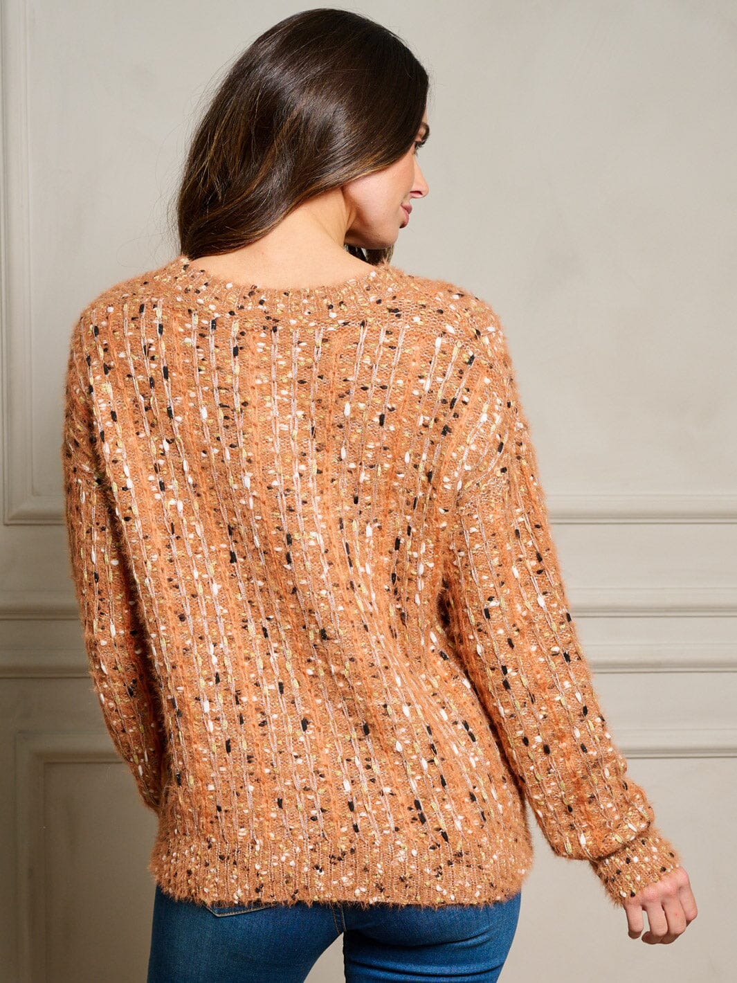 WOMEN'S LONG SLEEVE FUZZY SHIMMER PULLOVER SWEATER