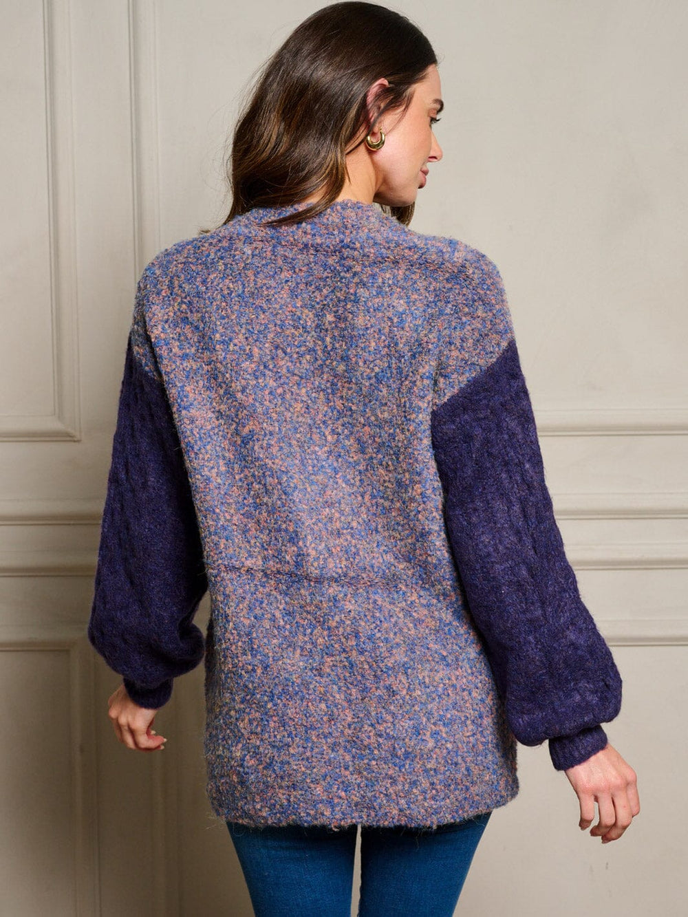 WOMEN'S LONG SLEEVE POCKETS COLORBLOCK BUTTON UP SWEATER CARDIGAN