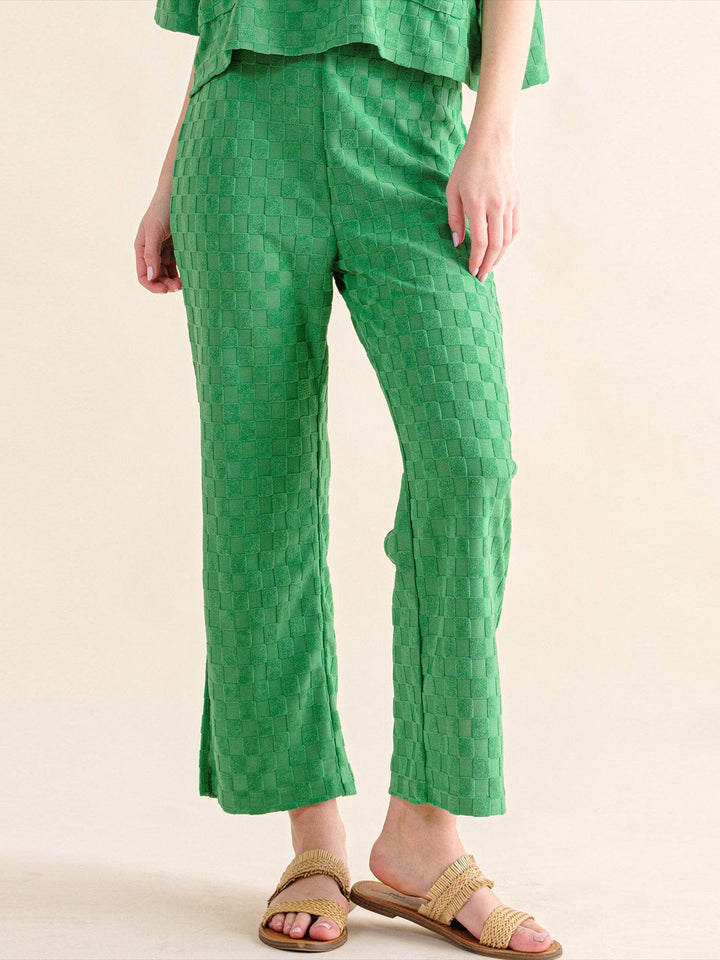 WOMEN'S SHORT SLEEVE BLOUSE & ELASTIC WAIST WIDE LEG PANTS CHEKERS 2PC. SET