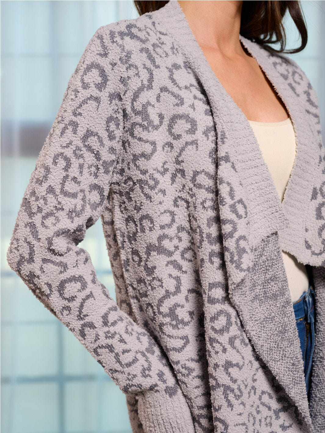 WOMEN'S LONG SLEEVE OPEN FRONT ANIMAL PRINT SWEATER CARDIGAN