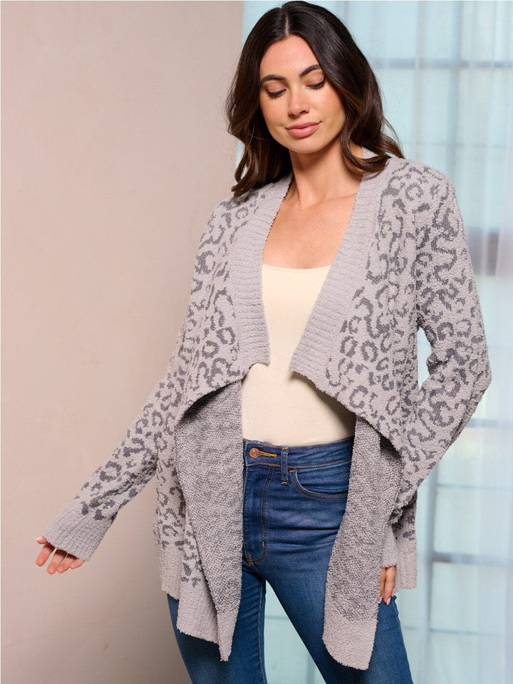 WOMEN'S LONG SLEEVE OPEN FRONT ANIMAL PRINT SWEATER CARDIGAN