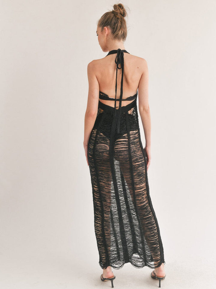 WOMEN'S SLEEVELESS HALTER NECK OPEN BACK COVER UP DRESS