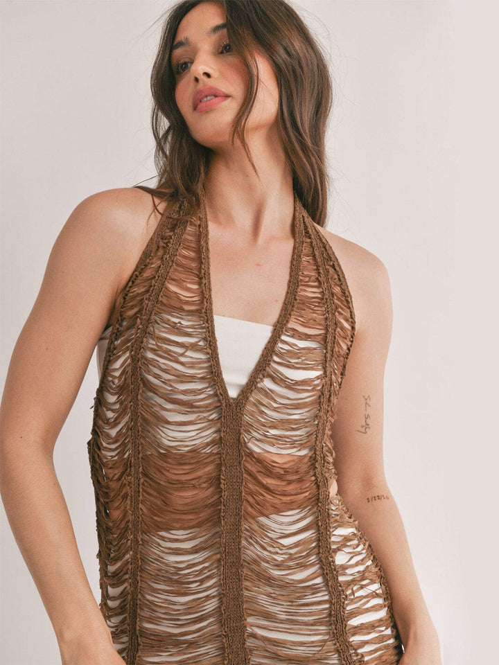 WOMEN'S SLEEVELESS HALTER NECK OPEN BACK COVER UP DRESS