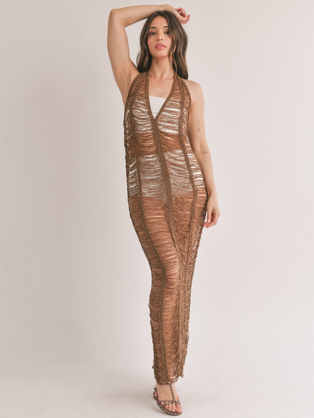 WOMEN'S SLEEVELESS HALTER NECK OPEN BACK COVER UP DRESS