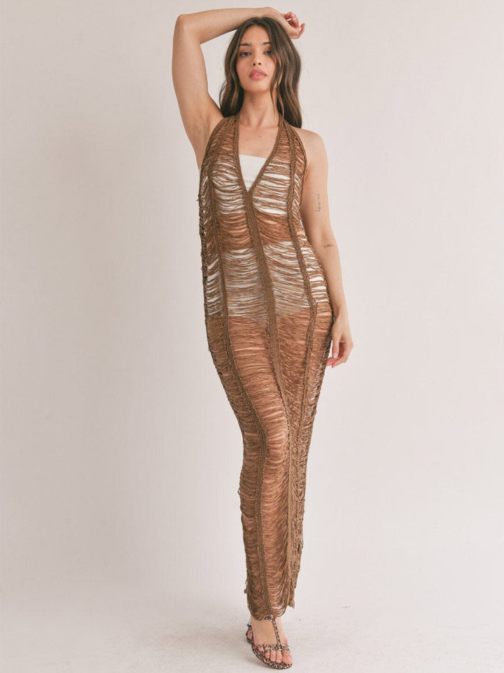 WOMEN'S SLEEVELESS HALTER NECK OPEN BACK COVER UP DRESS