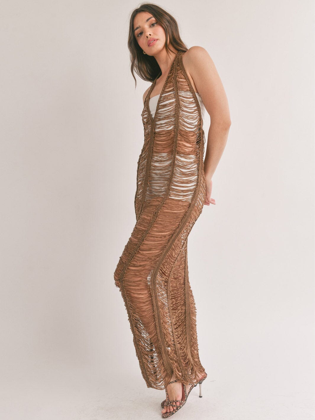 WOMEN'S SLEEVELESS HALTER NECK OPEN BACK COVER UP DRESS