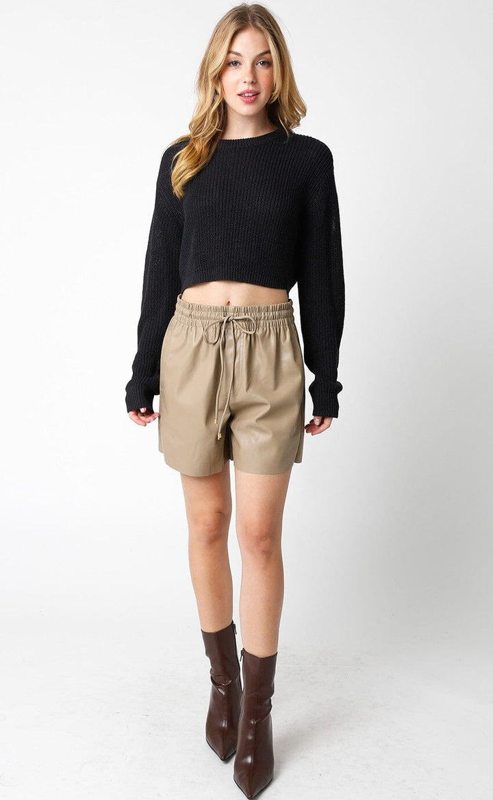 WOMEN'S LONG SLEEVE KNIT PULLOVER CROP SWEATER