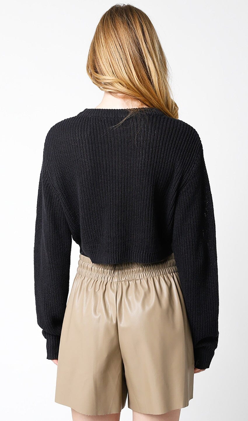 WOMEN'S LONG SLEEVE KNIT PULLOVER CROP SWEATER