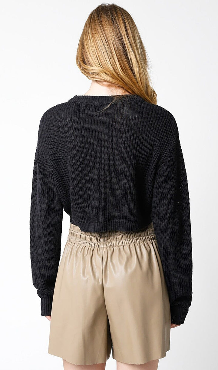WOMEN'S LONG SLEEVE KNIT PULLOVER CROP SWEATER