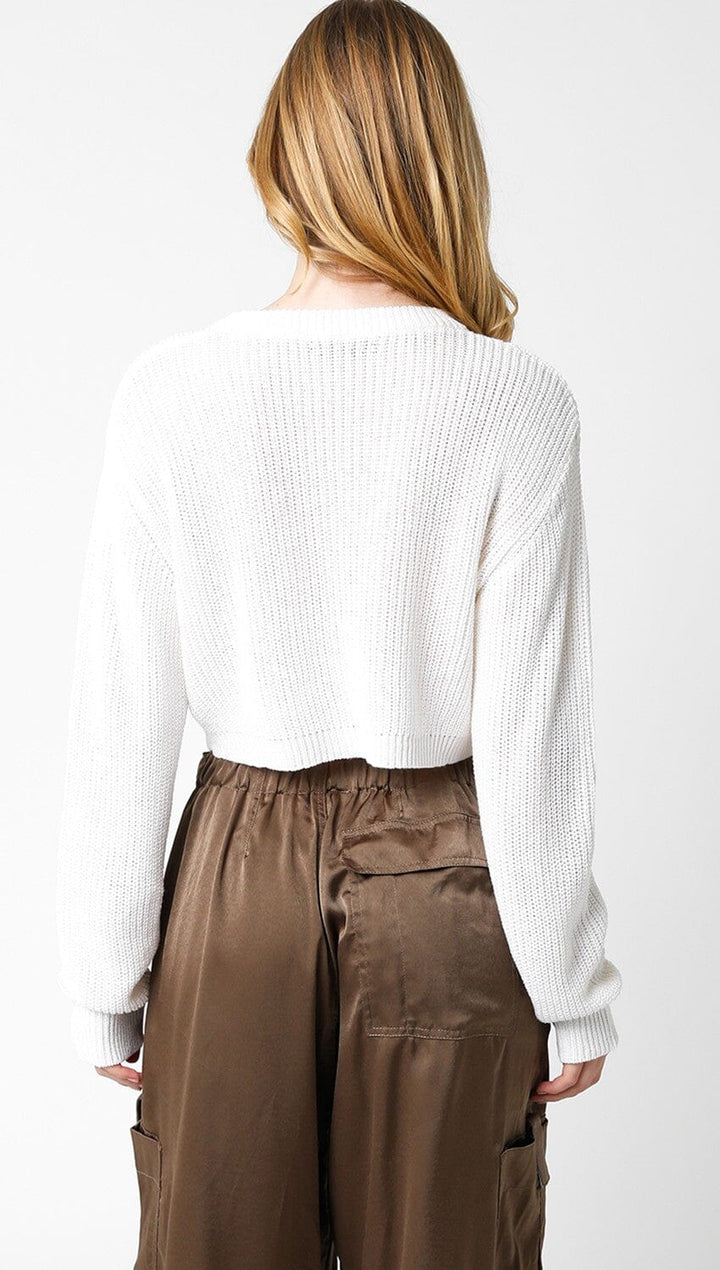 WOMEN'S LONG SLEEVE KNIT PULLOVER CROP SWEATER