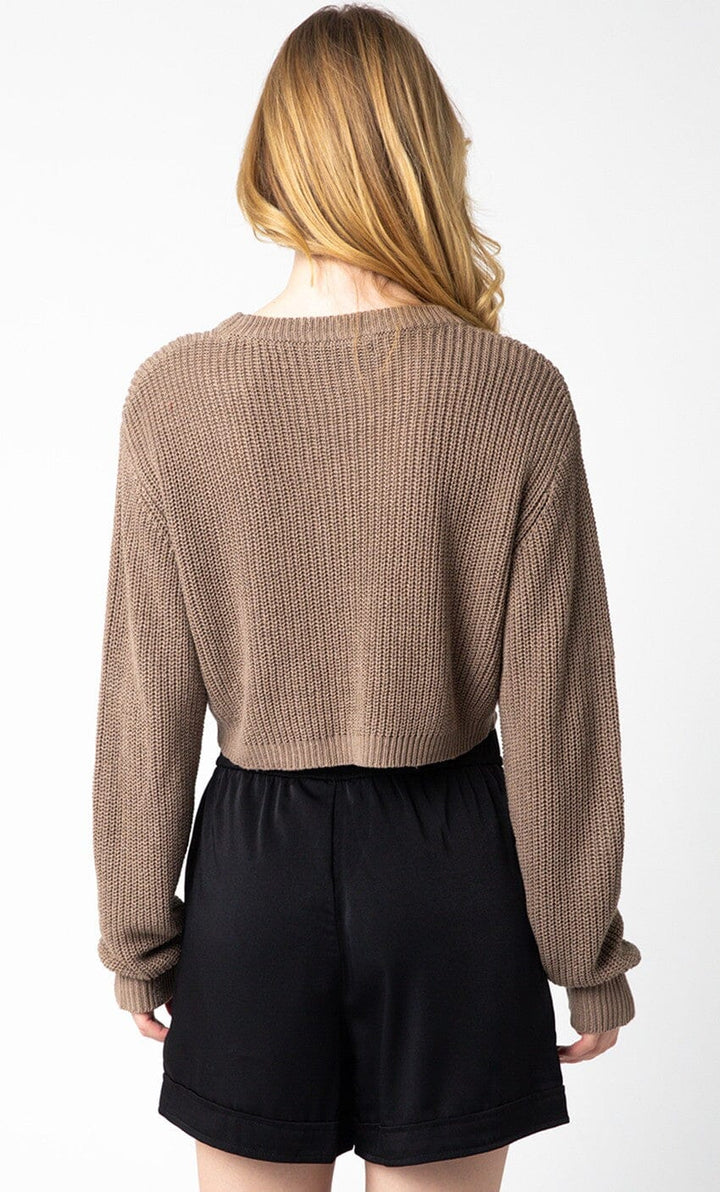 WOMEN'S LONG SLEEVE KNIT PULLOVER CROP SWEATER