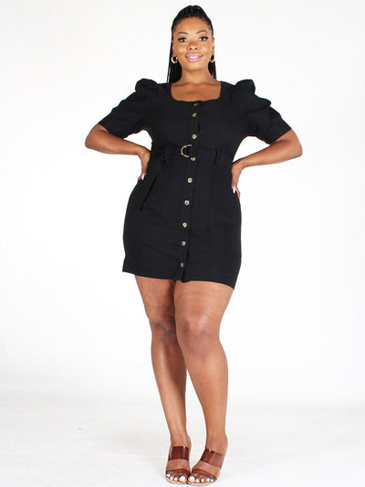 PLUS SIZE SHORT SLEEVE BUTTON UP BELTED MINI DRESS