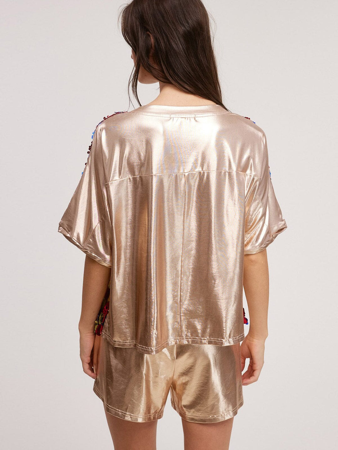 WOMENS SHORT SLEEVE SEQUINS MULTI TOP