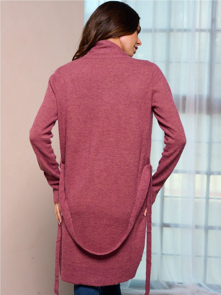 WOMEN'S LONG SLEEVE OPEN FRONT SELF TIE CARDIGAN