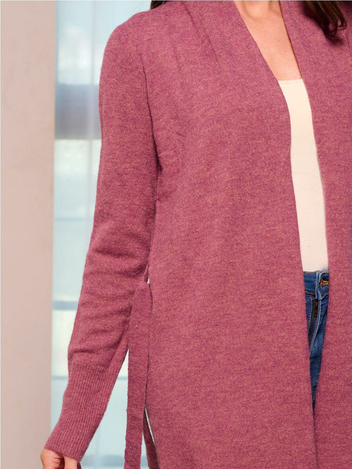 WOMEN'S LONG SLEEVE OPEN FRONT SELF TIE CARDIGAN