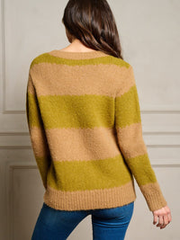 WOMEN'S LONG SLEEVE STRIPES COLORBLOCK PULLOVER SWEATER
