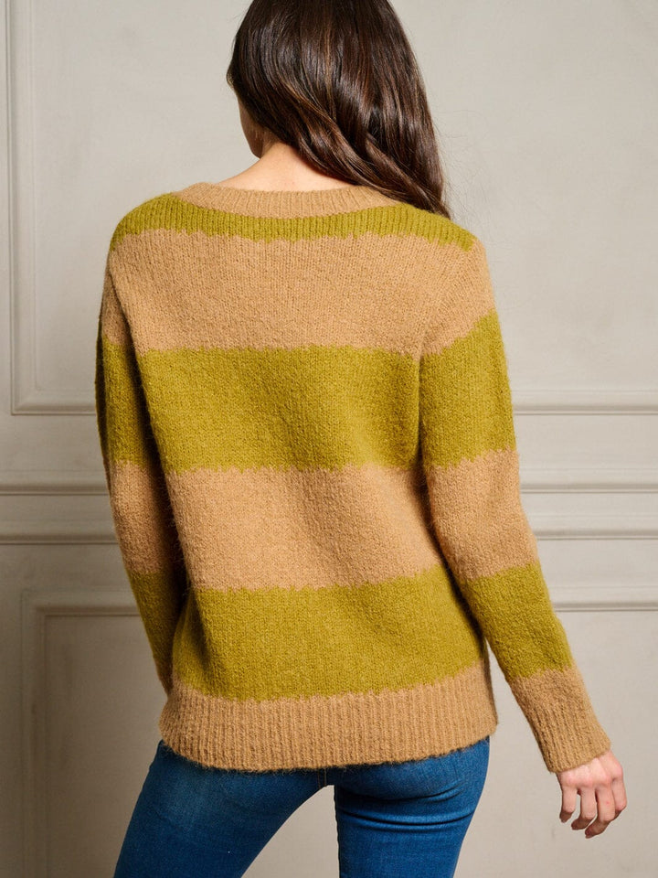 WOMEN'S LONG SLEEVE STRIPES COLORBLOCK PULLOVER SWEATER