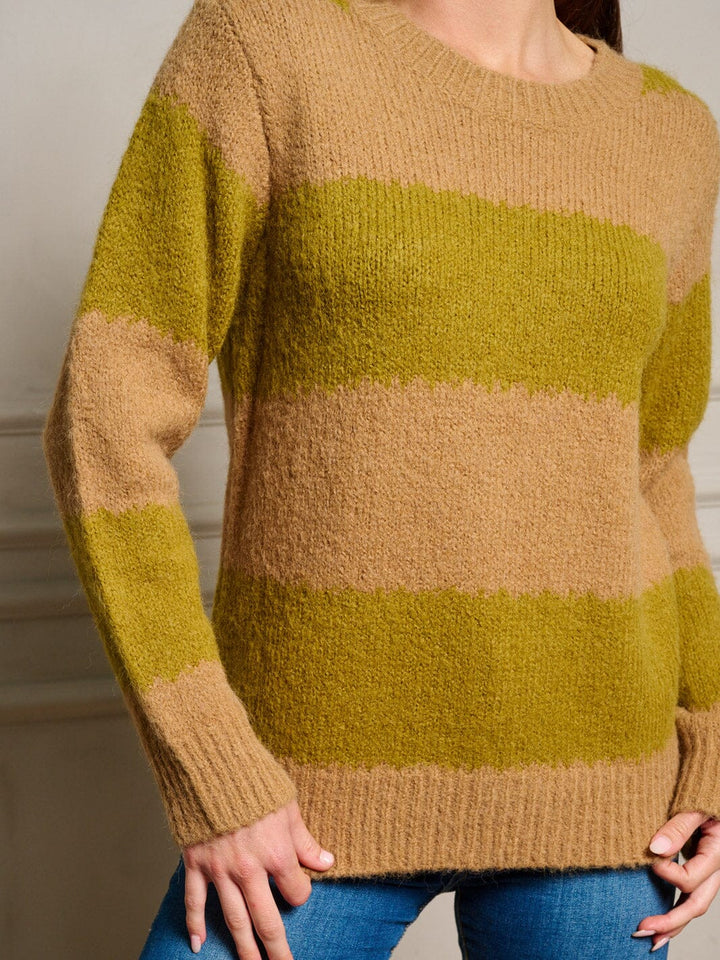 WOMEN'S LONG SLEEVE STRIPES COLORBLOCK PULLOVER SWEATER