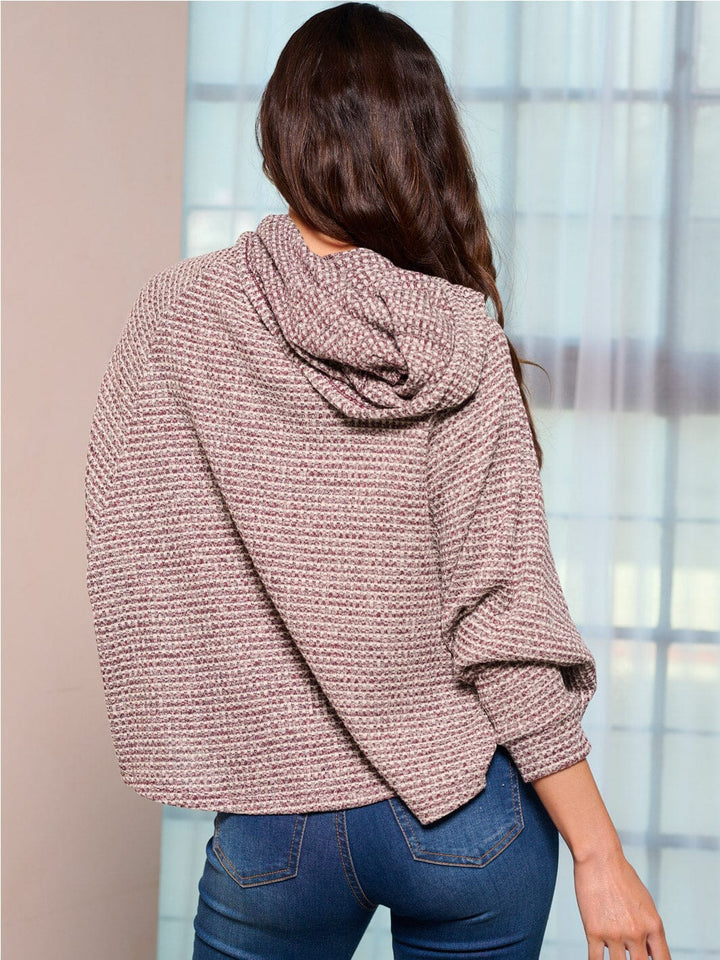 WOMEN'S LONG SLEEVE HOODED LOOSE FIT WAFFLE TOP