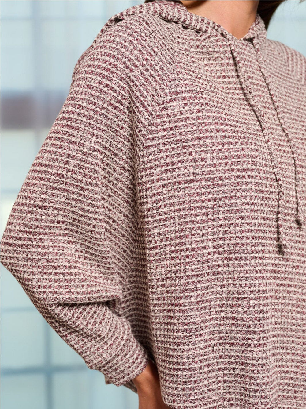 WOMEN'S LONG SLEEVE HOODED LOOSE FIT WAFFLE TOP