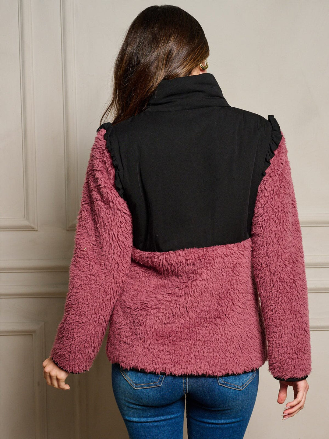 WOMEN'S LONG SLEEVE ZIP UP SHERPA COLORBLOCK JACKET