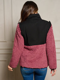 WOMEN'S LONG SLEEVE ZIP UP SHERPA COLORBLOCK JACKET