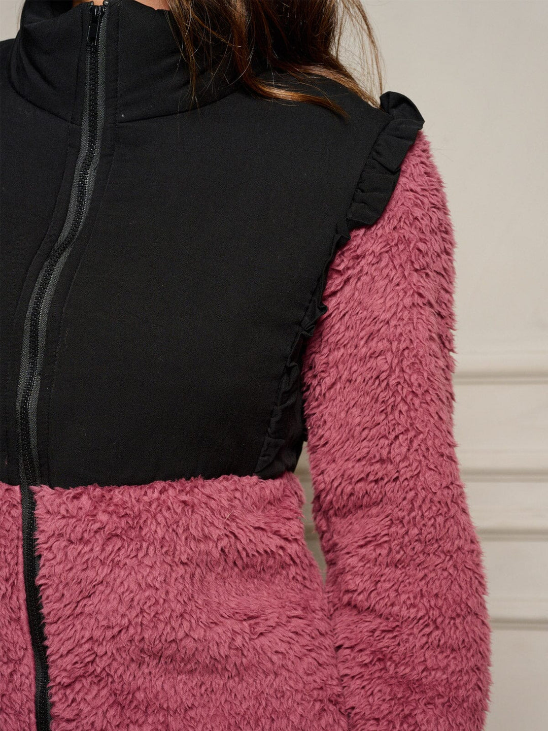 WOMEN'S LONG SLEEVE ZIP UP SHERPA COLORBLOCK JACKET