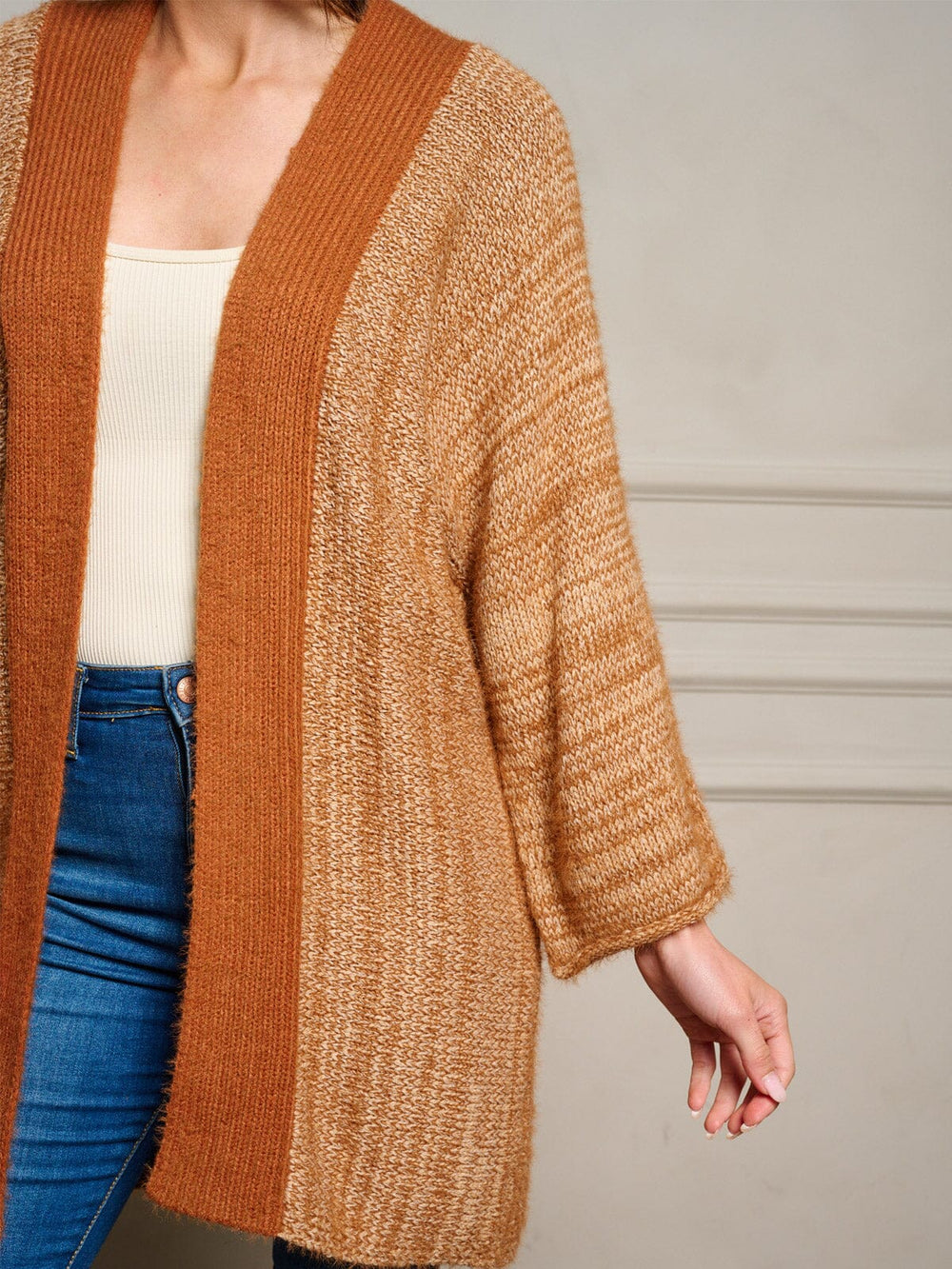 WOMEN'S LONG SLEEVE OPEN FRONT COLORBLOCK CARDIGAN