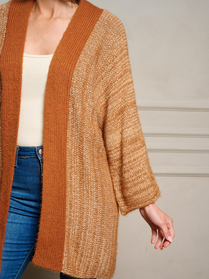 WOMEN'S LONG SLEEVE OPEN FRONT COLORBLOCK CARDIGAN
