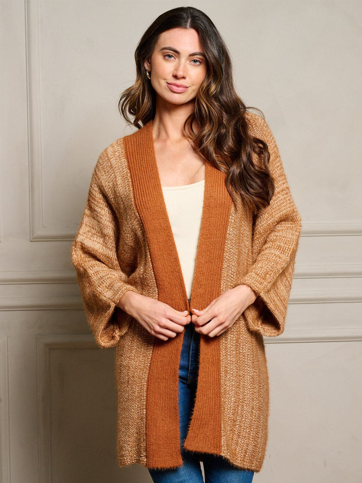 WOMEN'S LONG SLEEVE OPEN FRONT COLORBLOCK CARDIGAN