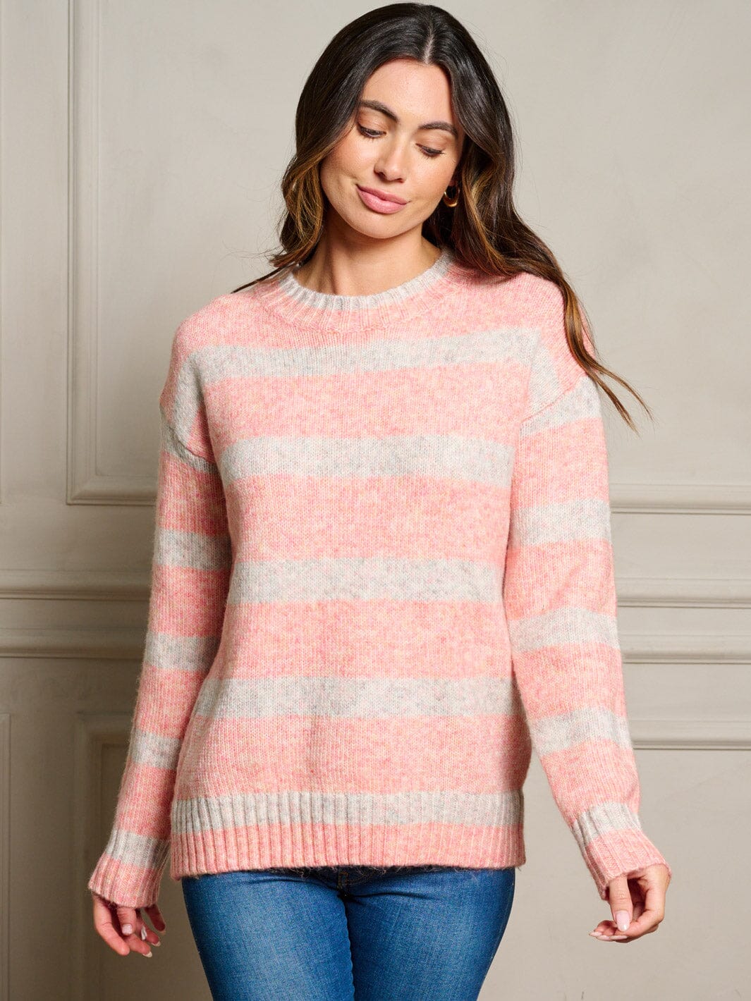 WOMEN'S LONG SLEEVE STRIPES COLORBLOCK PULLOVER SWEATER