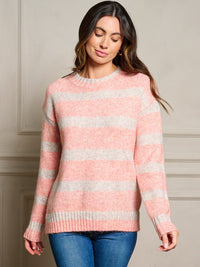 WOMEN'S LONG SLEEVE STRIPES COLORBLOCK PULLOVER SWEATER