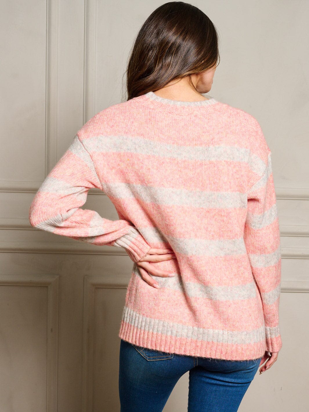 WOMEN'S LONG SLEEVE STRIPES COLORBLOCK PULLOVER SWEATER